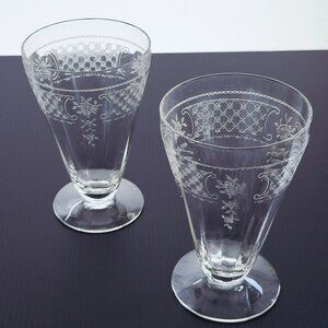 Vintage Fostoria Washington Iced Tea Tumbler Set of 2 Etched Floral c1923-28 USA